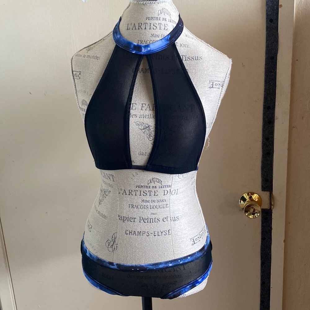J. Valentine halter combo black and blue with cosmic clouds